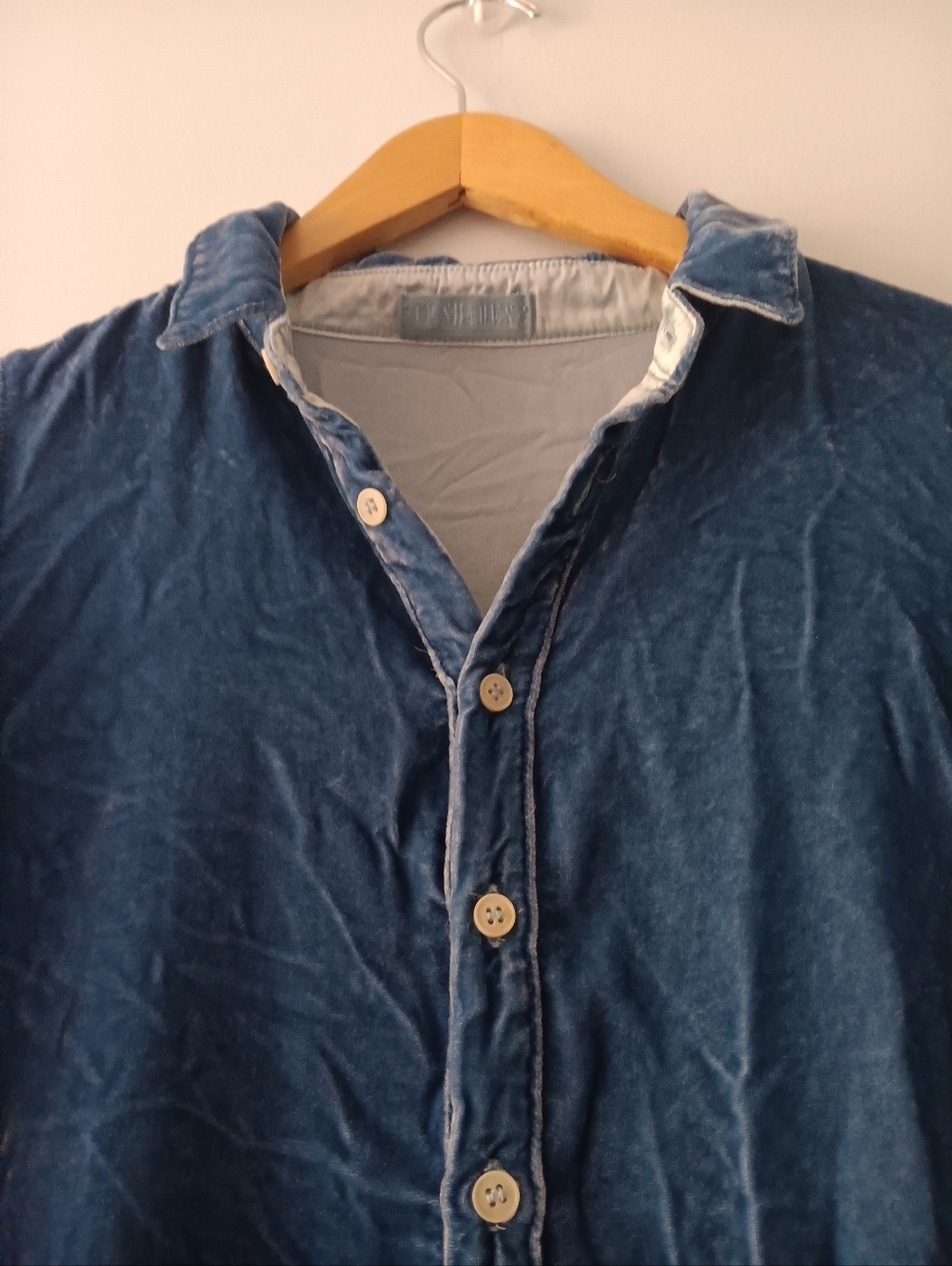 CP Shades Blue Silk Blend Velvet Romy Button Down Boho Drapey Shirt XS - Picture 3 of 7